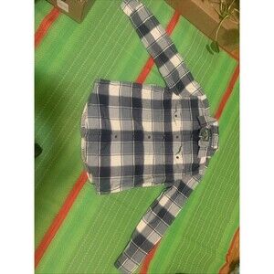 American Eagle women Blue and white Flannel Medium pocketed 100% cotton